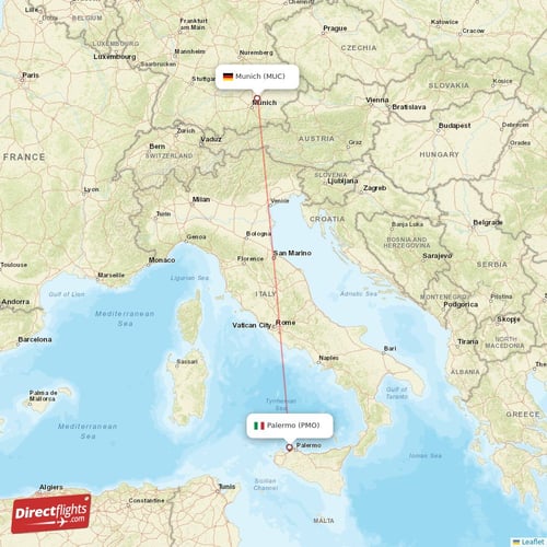 Munich - Palermo direct flight map