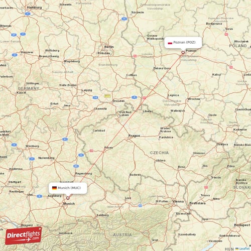 Munich - Poznan direct flight map