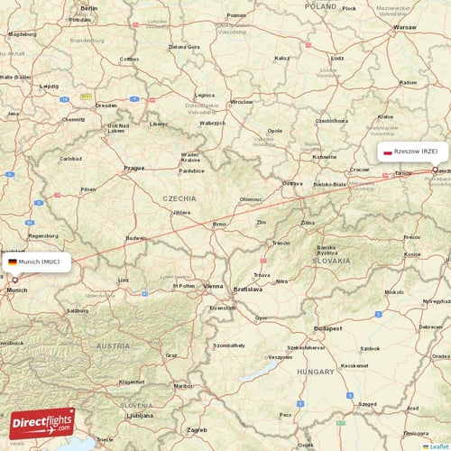 Munich - Rzeszow direct flight map