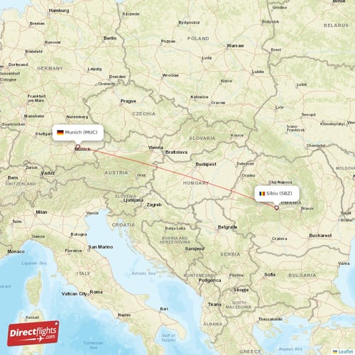 Munich - Sibiu direct flight map