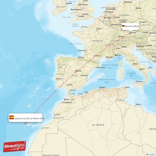 Munich - Santa Cruz De La Palma direct flight map