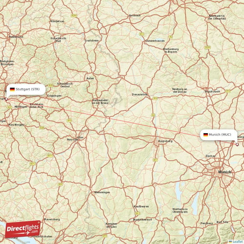 Munich - Stuttgart direct flight map
