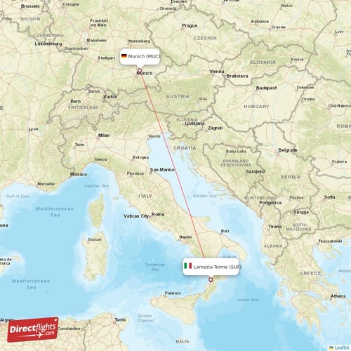 Munich - Lamezia-Terme direct flight map