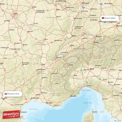 Munich - Toulouse direct flight map