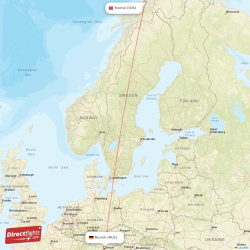 Munich - Tromso direct flight map