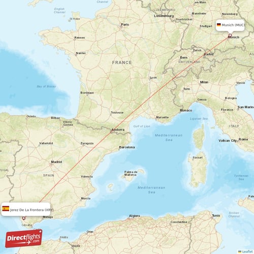 Munich - Jerez De La Frontera direct flight map