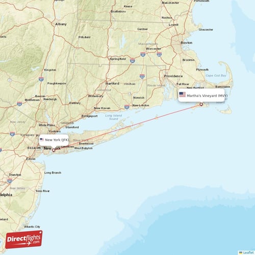 Martha's Vineyard - New York direct flight map