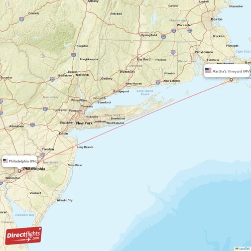 Martha's Vineyard - Philadelphia direct flight map