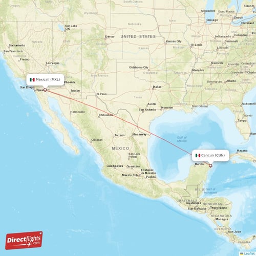 Mexicali - Cancun direct flight map