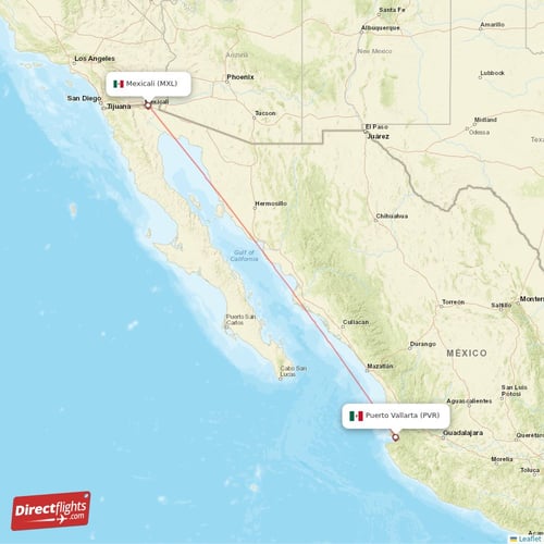 Mexicali - Puerto Vallarta direct flight map