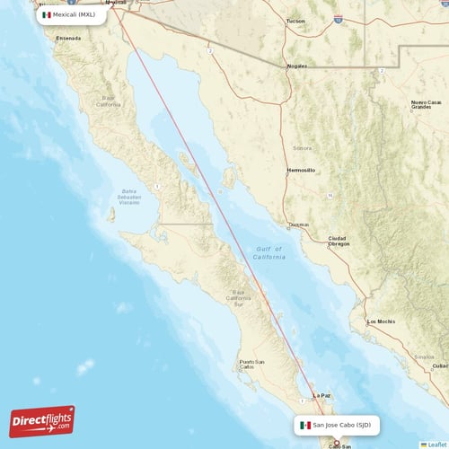 Mexicali - San Jose Cabo direct flight map