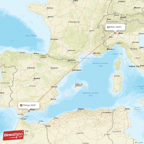 Milan - Malaga direct flight map