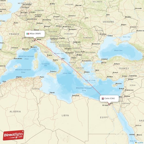 Milan - Cairo direct flight map