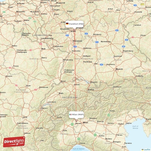 Milan - Frankfurt direct flight map