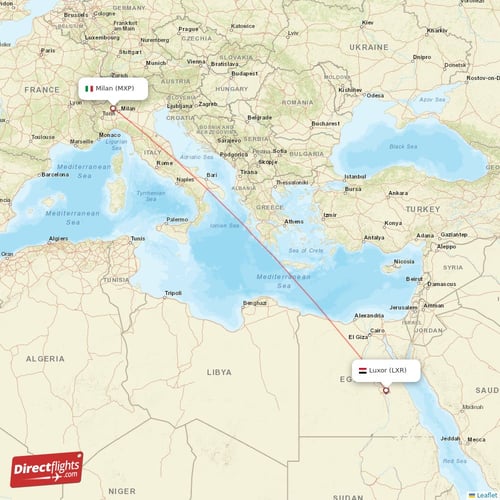Milan - Luxor direct flight map