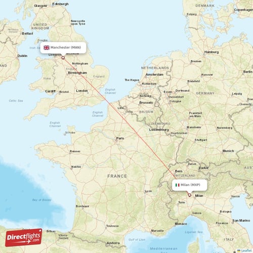 Milan - Manchester direct flight map