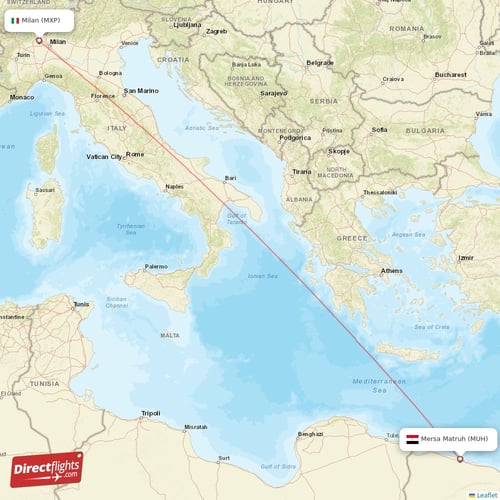 Milan - Mersa Matruh direct flight map