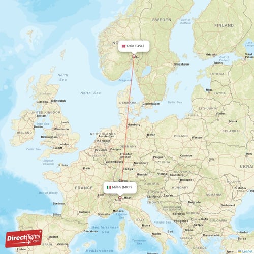 Milan - Oslo direct flight map