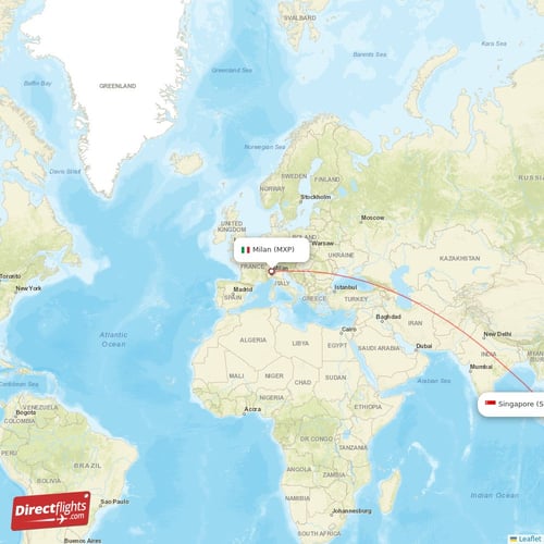 Milan - Singapore direct flight map