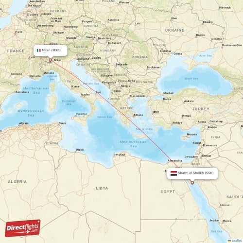 Milan - Sharm el Sheikh direct flight map