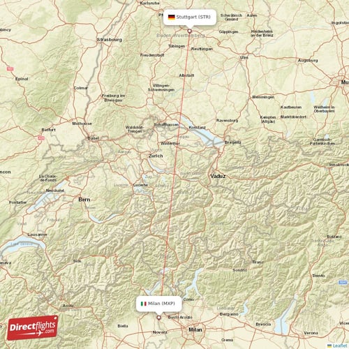 Milan - Stuttgart direct flight map