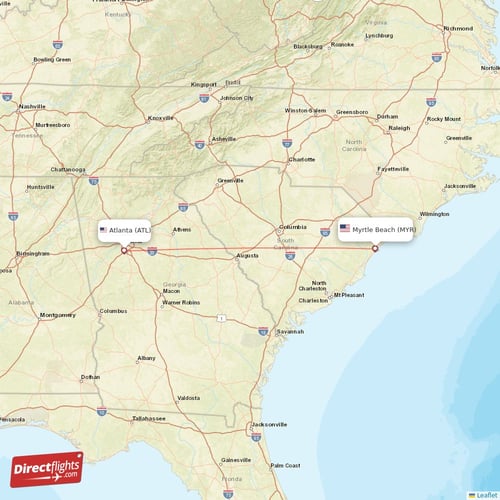 Myrtle Beach - Atlanta direct flight map