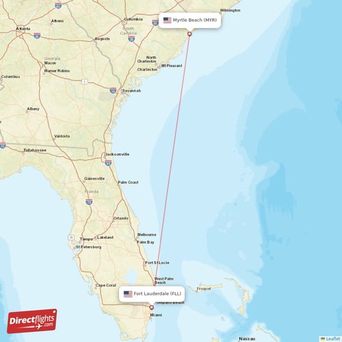 Myrtle Beach - Fort Lauderdale direct flight map