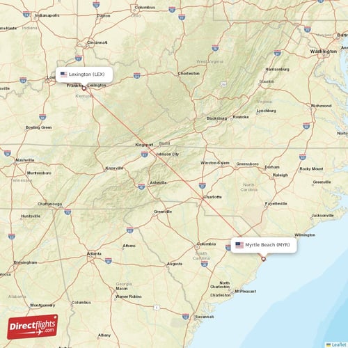 Myrtle Beach - Lexington direct flight map