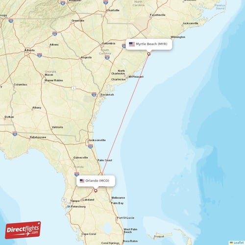 Myrtle Beach - Orlando direct flight map