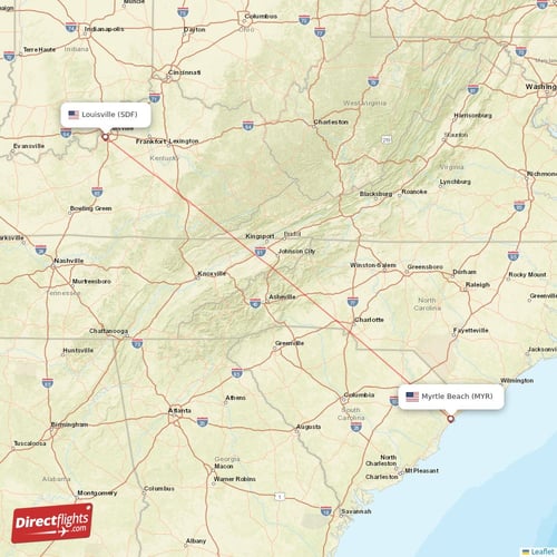 Myrtle Beach - Louisville direct flight map