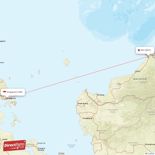 Miri - Singapore direct flight map