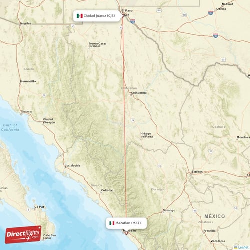 Mazatlan - Ciudad Juarez direct flight map