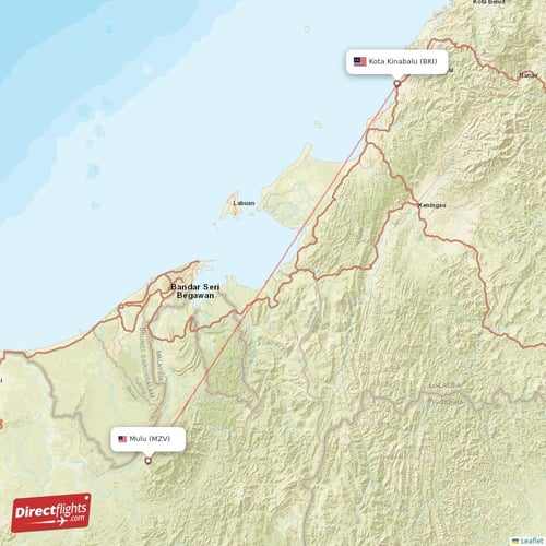Mulu - Kota Kinabalu direct flight map