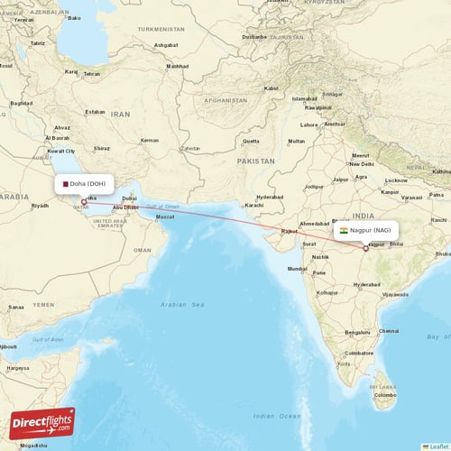 Nagpur - Doha direct flight map