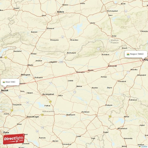 Nagpur - Ozar direct flight map