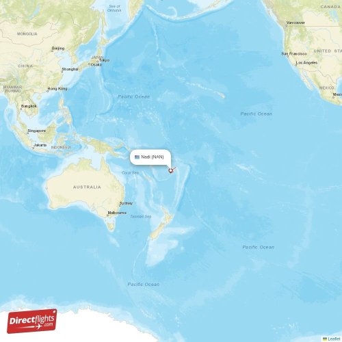Nadi - Christmas Island direct flight map