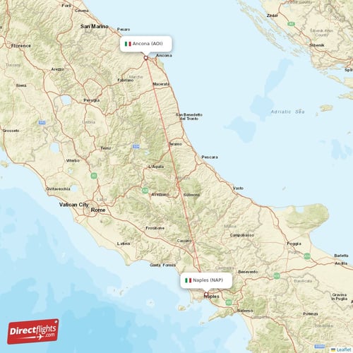 Naples - Ancona direct flight map