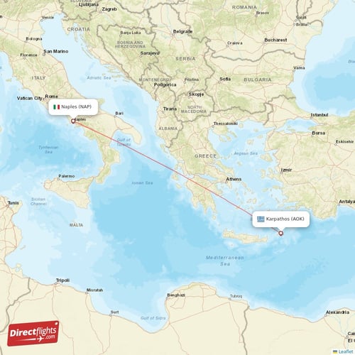 Naples - Karpathos direct flight map