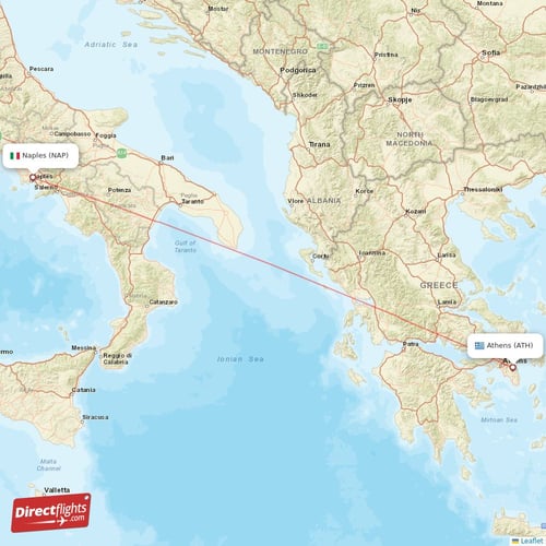 Naples - Athens direct flight map