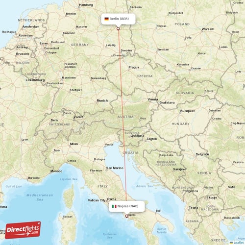 Naples - Berlin direct flight map