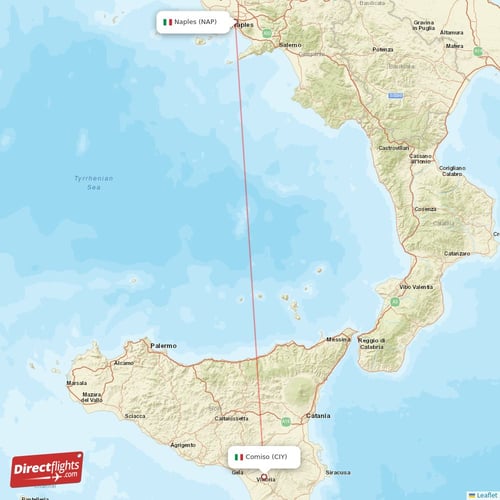 Naples - Comiso direct flight map