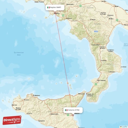 Naples - Catania direct flight map