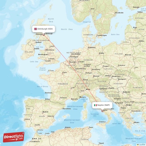 Naples - Edinburgh direct flight map