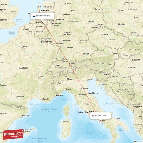 Naples - Eindhoven direct flight map