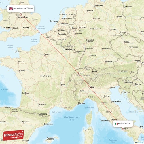 Naples - Leicestershire direct flight map