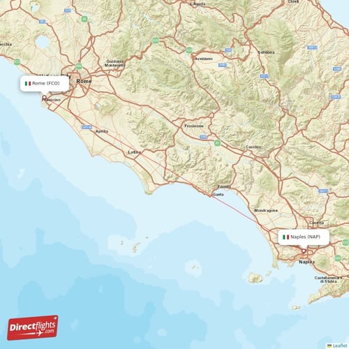 Naples - Rome direct flight map
