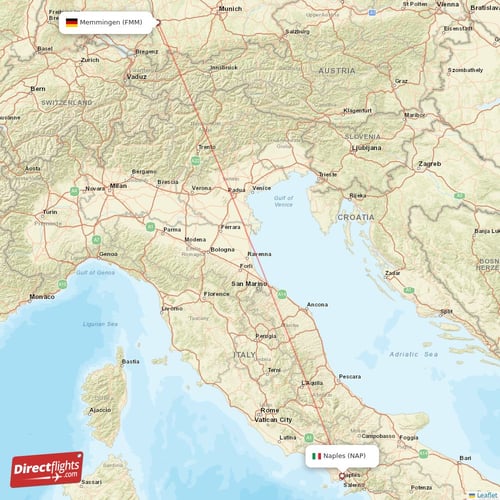 Naples - Memmingen direct flight map