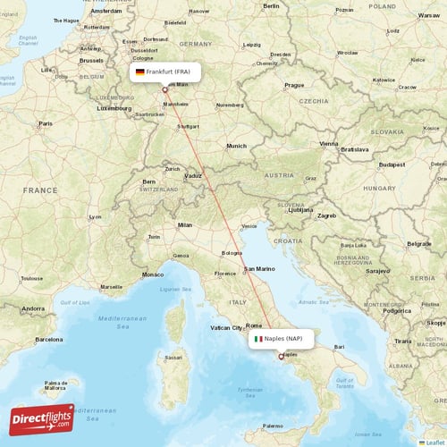 Naples - Frankfurt direct flight map