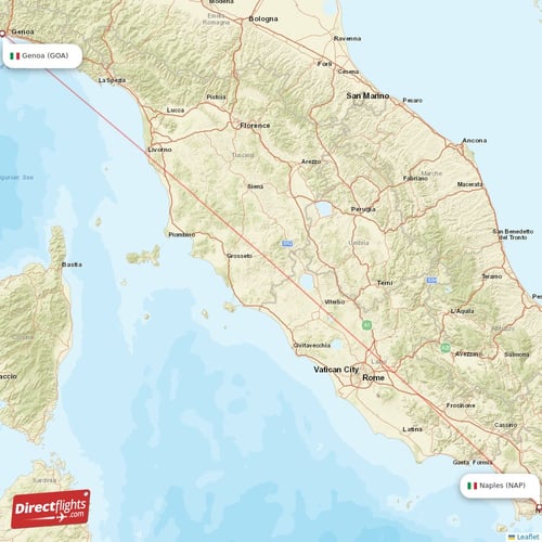 Naples - Genoa direct flight map