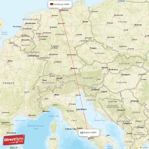 Naples - Hamburg direct flight map